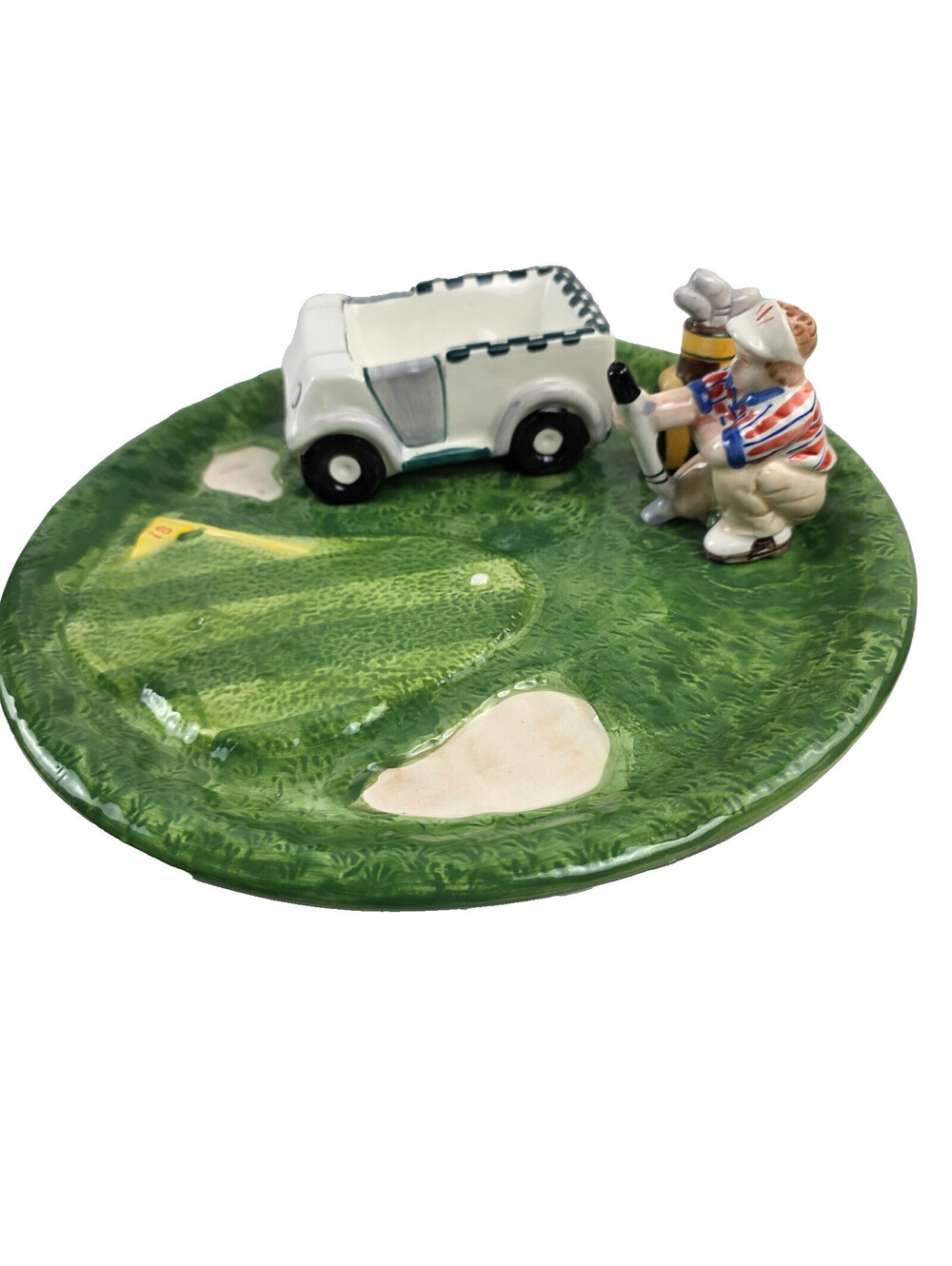 Golf World Bazaar 18th Hole Golfer and Cart Ceramic Chip and Dip Platter vintage